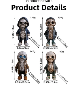 Detailed size and weight specs for four creative Halloween skeleton figurine styles