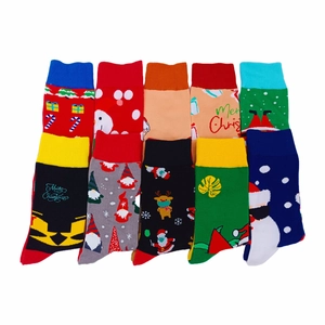 10-pair set of colorful Christmas cotton crew socks with festive holiday patterns