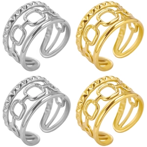 Hollow Chain Ring 304 Stainless Steel Adjustable Open Multi Layer French Retro Industrial Style For Women Unisex