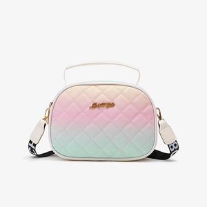 Rainbow gradient crossbody bag with diamond quilting and stylish wide logo strap