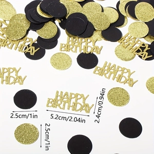 100pcs black and gold glitter Happy Birthday confetti circles for party table decorations