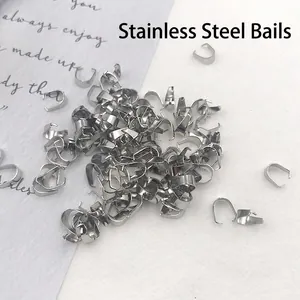 Silver stainless steel pinch bails for DIY jewelry making pendant connectors