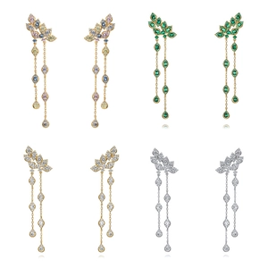 Luxury Copper Tassel Chain Earrings With 925 Sterling Silver Earring Post Elegant Zirconia Floral Geometric Drop Earrings
