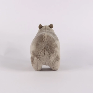 Rear view detail of soft grey capybara plush toy showcasing high-quality furry texture