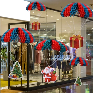 Decorazioni natalizie a paracadute con Babbo Natale e albero per vetrine di negozi