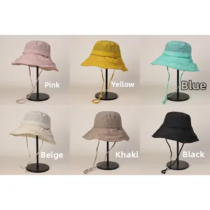 Detailed view of quick-drying sun hats in six colors with adjustable windproof straps