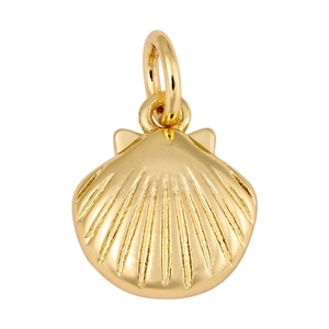 Detailed close-up of a golden shell pendant with radial texture for DIY jewelry making