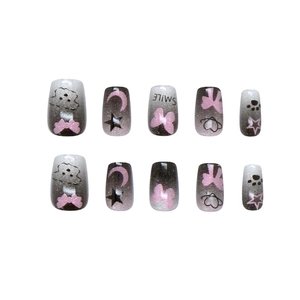 Cat eye gradient press-on nails with cute puppy moon star designs and smile text