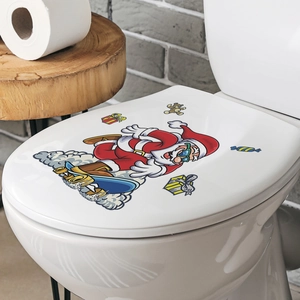 Detail von wasserdichtem Weihnachtsmann-Aufkleber für Toilettendeckel im Badezimmer