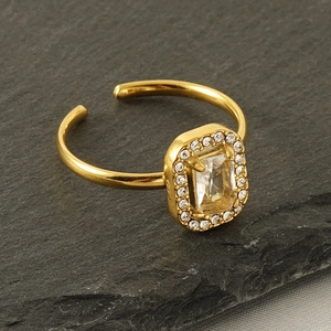 Adjustable 18k gold plated stainless steel ring with a rectangular cubic zirconia stone
