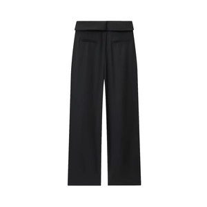 Chic black wide-leg trousers for women with smooth drape and back pocket detail