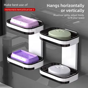 Wall-mounted double-layer soap holder with four draining trays for bathroom organization