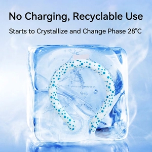 PCM cooling neck ring with blue polka dots frozen in ice for outdoor heat relief