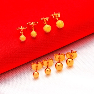 Brass Gold Plated Flower Stud Earrings For Women Matte Polished Round Bead Hollow Floral Ethnic Style Fashion Ear Jewelry