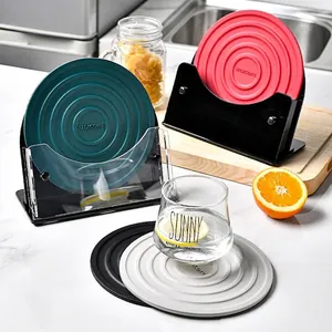 Silicone Heat Resistant Trivets Round Non-Slip Coasters For Kitchen Hot Pot And Cups Hollow Geometric Modern Dining Table
