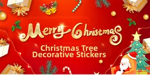 Double-sided Christmas window stickers with Santa Claus and festive holiday ornaments