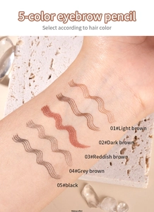 Arm swatches of waterproof micro-fork eyebrow pen in five shades from brown to black