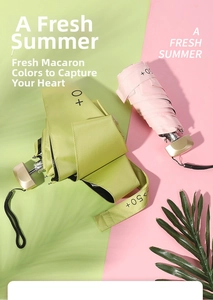 Mini flat five-fold pocket umbrella with UPF 50+ protection in macaron green and pink