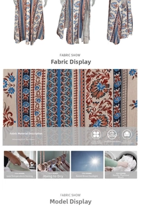 Detailed fabric view of bohemian print dress with ethnic pattern and washing instructions