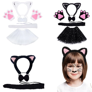 Set costume da gatto 5 pezzi con cerchietto orecchie, papillon, guanti, coda e tutù