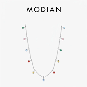 925 Sterling Silver Colorful Zirconia Choker Necklace For Women Elegant Multicolor Round Bezel Inlaid Bead Chain Necklaces Jewelry