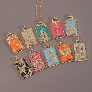 Detailed collection of 11 tarot card necklaces with enamel dripping and colorful zircons
