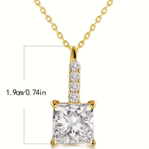 Square zircon gold pendant necklace with four-claw setting and 1.9cm height size