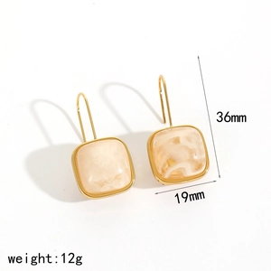 Detail view of retro square faux marble earrings with size and weight dimensions