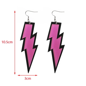 Detail showing pink acrylic lightning earrings dimensions of 10.5cm length and 3cm width