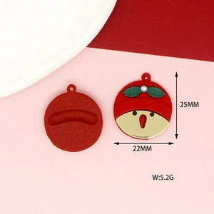 Detail of Christmas cartoon charm with 25mm dimensions and red hat holly design