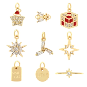 Gold plated charms set with zircon inlay including stars, bee and cube pendants