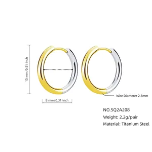 Two-tone titanium steel hoop earrings in gold and silver finish, 13mm outer diameter