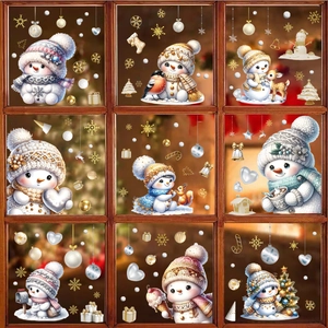Christmas Window Clings Snowman Static Stickers PVC Double Sided Snowflake Reindeer Holiday Glass Decorations