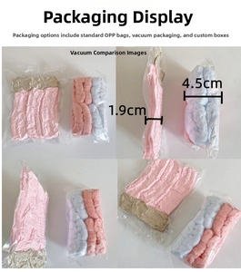 Comparison showing product thickness in vacuum-compressed (1.9cm) and normal (4.5cm) packaging