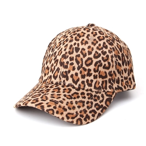 Close-up of leopard print baseball cap featuring breathable eyelets and animal patterns