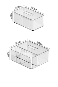 Detailed dimension guide for transparent acrylic tissue box and multi-functional organizer