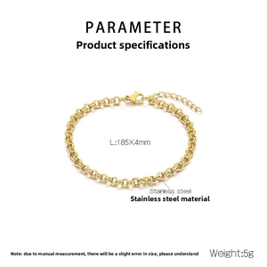 Detail view of a 185mm gold stainless steel O-chain bracelet with a lobster clasp closure