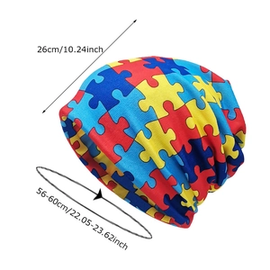 Colorful geometric puzzle pattern knit beanie for outdoor casual wear with 26cm height