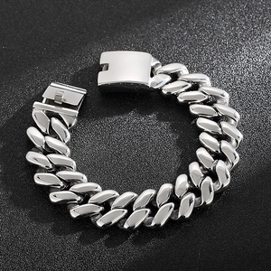Bracelet chaîne cubaine pour homme en acier poli avec fermoir mécanique robuste