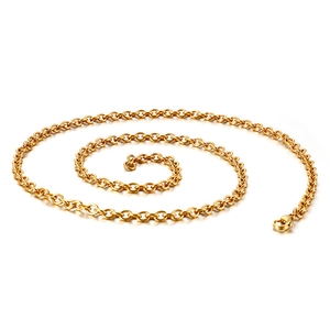 Polished gold stainless steel O-chain necklace for men and women with lobster clasp closure