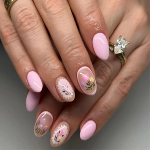 Press On Nails Floral Pink Hand Painted Tulip Sweet Fresh Style Artificial Fake Nails For Women