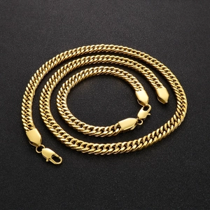 Conjunto de collar y pulsera de cadena cubana en acero inoxidable dorado para hombre