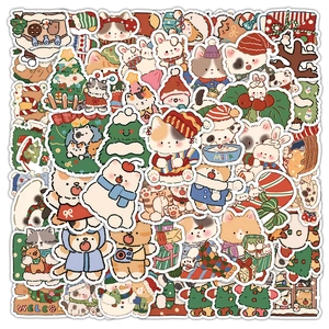 53Pcs festive Christmas stickers set with cute cartoon animals and holiday trees for decoration