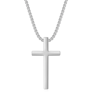 Collier avec pendentif croix en acier inoxydable poli argenté avec fine chaîne à maillons fins