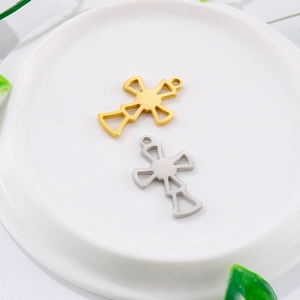 Hollow stainless steel cross pendants in gold and silver finish with hanging loops