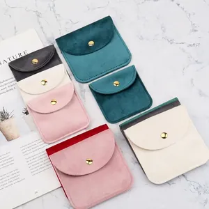 Velvet Jewelry Packaging Pouch With Metal Snap Button Soft Storage Bag For Earrings Necklaces Rings Portable Elegant Gift Envelope
