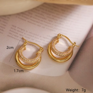 Gold-plated U-shaped hoop earrings with zircon pavé stones, dimensions 2cm by 1.7cm