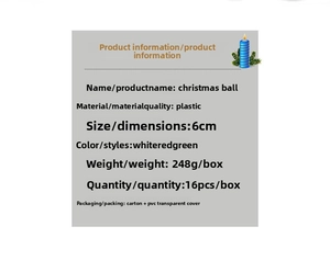 Spécifications détaillées pour 16 boules de Noël en plastique rouge et vert de 6 cm