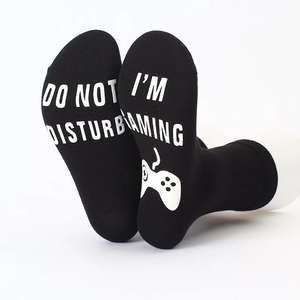 Funny cotton gamer socks with anti-slip lettering Do Not Disturb I Am Gaming
