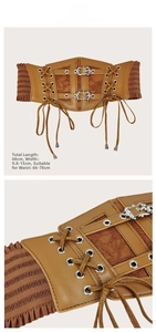 Détail d'une ceinture corset vintage marron avec laçage et texture de cuir PU poli